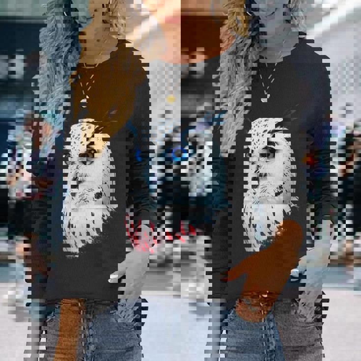 フクロウの傑作 雪フクロウ 鳥アート 動物 雪フクロウ 長袖Tシャツ 彼女への贈り物