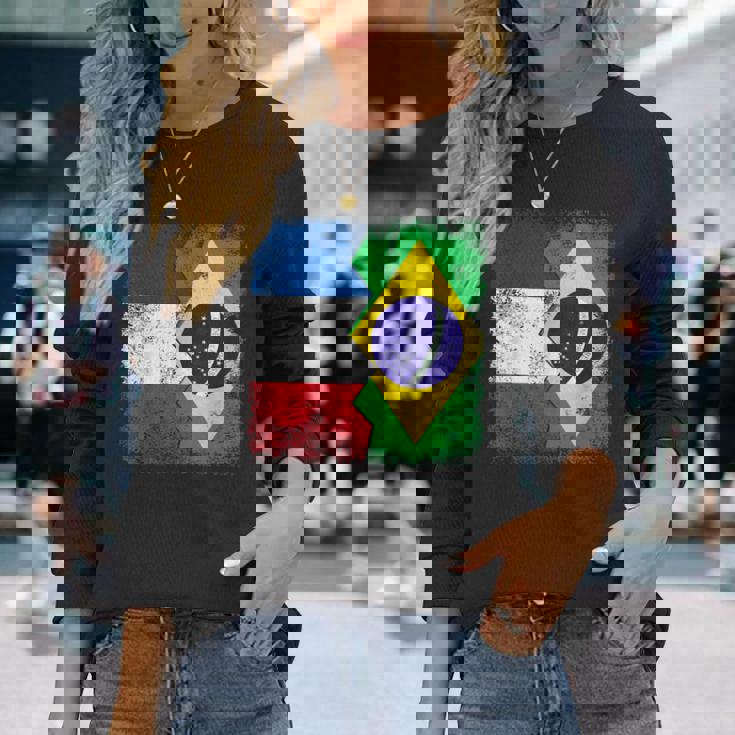 フランス ブラジルの旗 長袖Tシャツ 彼女への贈り物