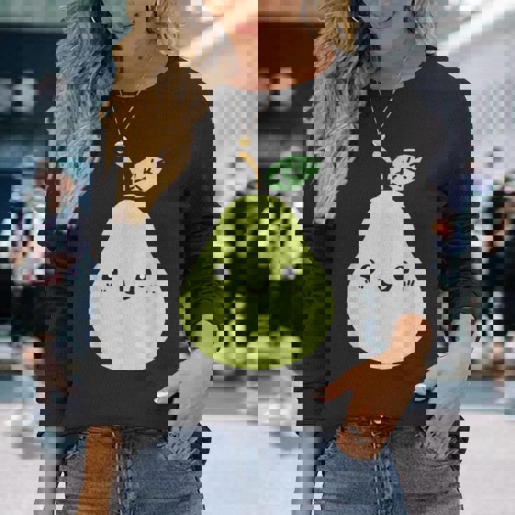 フルーツ 梨 小さなミニマリストのシンプルな梨 長袖Tシャツ 彼女への贈り物