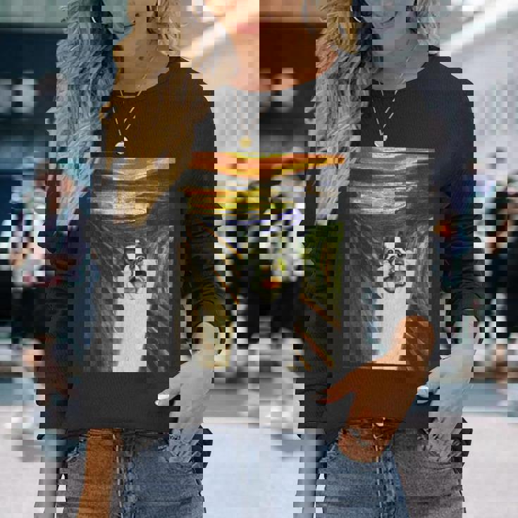 フレンチブルドッグ 面白いtシャツ 犬 ムンクの叫び かわいい メンズ 子供 おもしろ 服 ネタ わんこ 長袖Tシャツ 彼女への贈り物