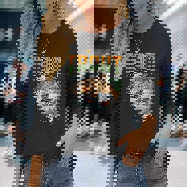 ブラウントラウト 釣り アウトドア 自然愛好家 淡水魚 長袖Tシャツ 彼女への贈り物