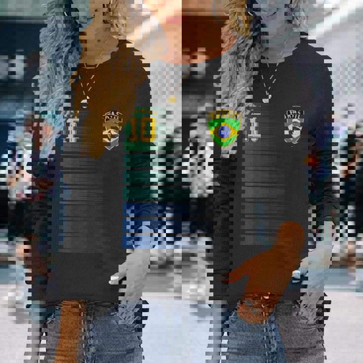 ブラジル サッカーファン ジャージ ブラジル国旗 フットボール愛好家 長袖Tシャツ 彼女への贈り物