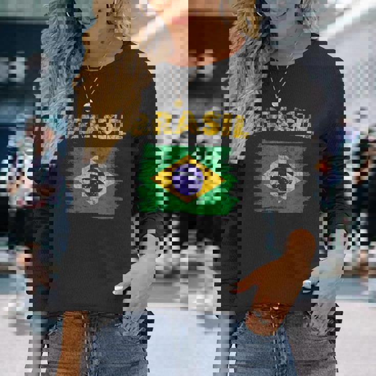 ブラジルの国旗 Brasil 長袖Tシャツ 彼女への贈り物