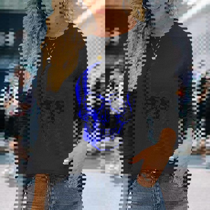 ブルー ドクロ 長袖Tシャツ 彼女への贈り物