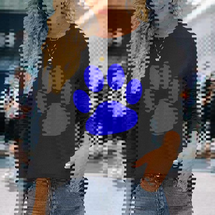 ブルー 肉球 プリントシャツ 長袖Tシャツ 彼女への贈り物