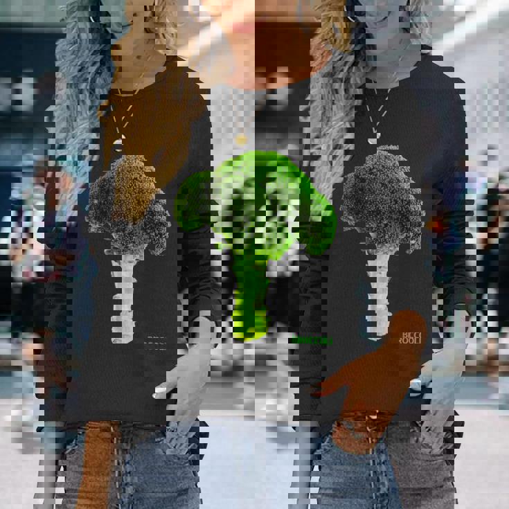 ブロッコリー 大 写真 & 文字 Broccoli Big Photo & Text 長袖Tシャツ 彼女への贈り物