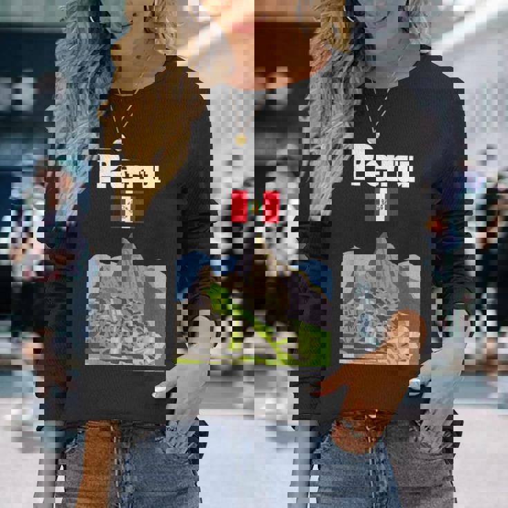 ペルー お土産 インカ マチュピチュ ペルー国旗 アンデス山脈 長袖Tシャツ 彼女への贈り物