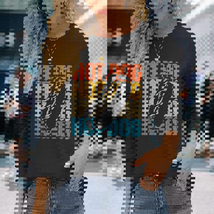 ホットドッグ 大人用 レトロ ヴィンテージ ホットドッグ 長袖Tシャツ 彼女への贈り物