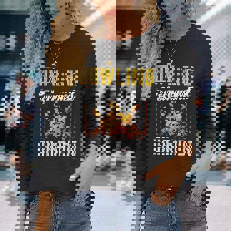 ボウリング大会優勝 クルー ボウリング チーム ホビー ボウラー 長袖Tシャツ 彼女への贈り物