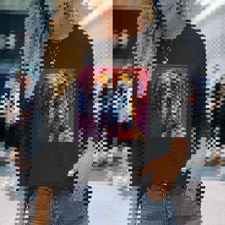 ボクサー 犬 カラフル イラスト グラフィック 長袖Tシャツ 彼女への贈り物