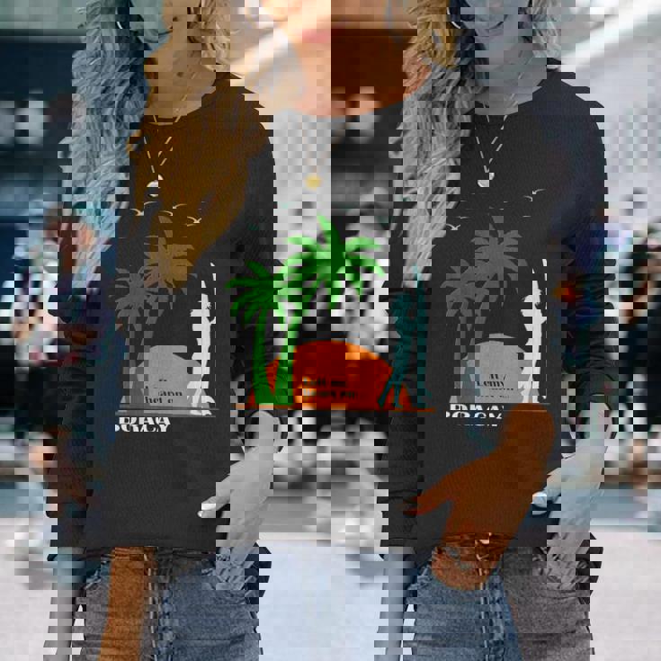 ボラカイ島 ヤシの木 サーフボード 日没 フィリピン ビーチ サーファーガール 東南アジア 島 贈り物 海 お土産 セブ 長袖Tシャツ 彼女への贈り物