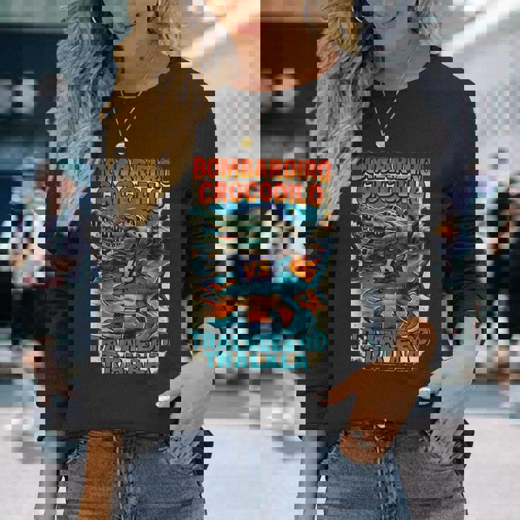 ボンバルディーロクロコダイロs トラレロトララーラ-イタリアンブレインロット 長袖Tシャツ 彼女への贈り物