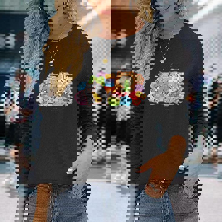 ボンレス犬とボンレス猫 カラフルスナック 長袖Tシャツ 彼女への贈り物