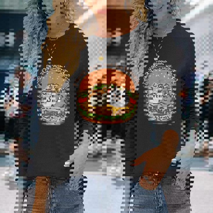 ボンレス犬とボンレス猫 ハンバーガー ダークカラー 長袖Tシャツ 彼女への贈り物