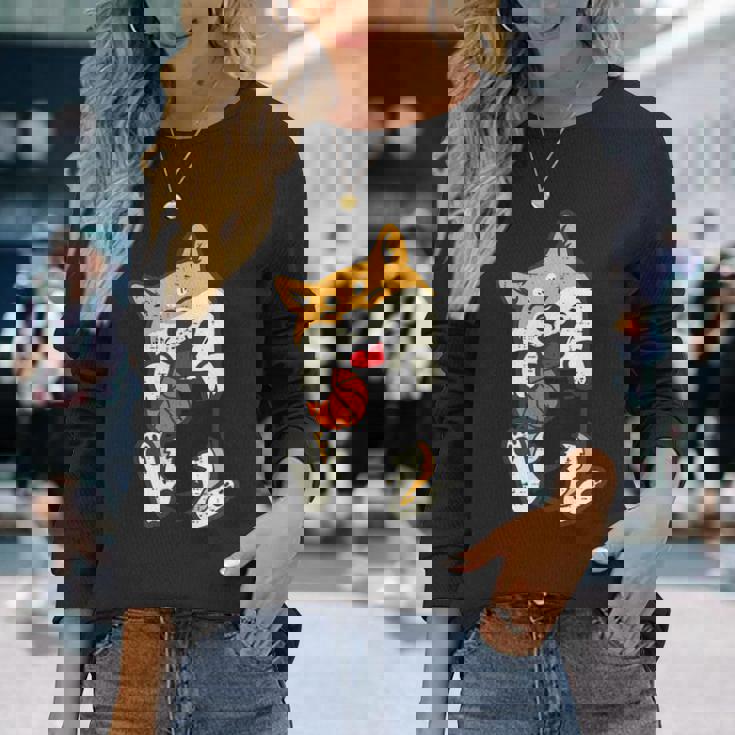 ポケット 柴犬 バスケットボール かわいい バラー 犬 メンズ レディース キッズ 長袖Tシャツ 彼女への贈り物