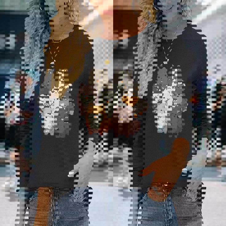 ポメラニアン ドッグ グループ かわいい ペット ブラック ホワイト チョコレート ポンポン 長袖Tシャツ 彼女への贈り物