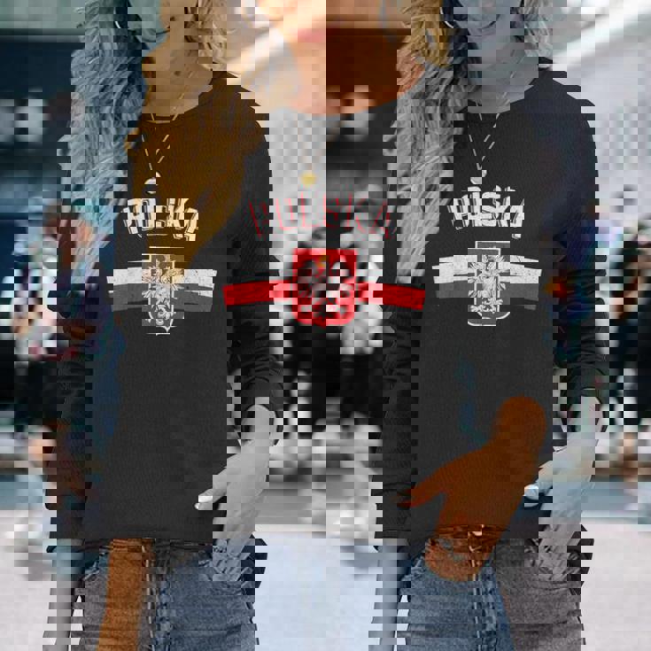 ポーランド 鷲の旗 ポーランドのためのレトロ 長袖Tシャツ 彼女への贈り物