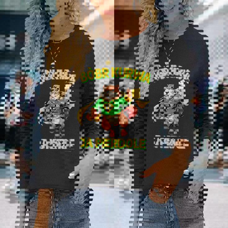 ポーランド製bober Meme Bóbr Bober Kurwa ポーランドビール はいpierdole 長袖Tシャツ 彼女への贈り物