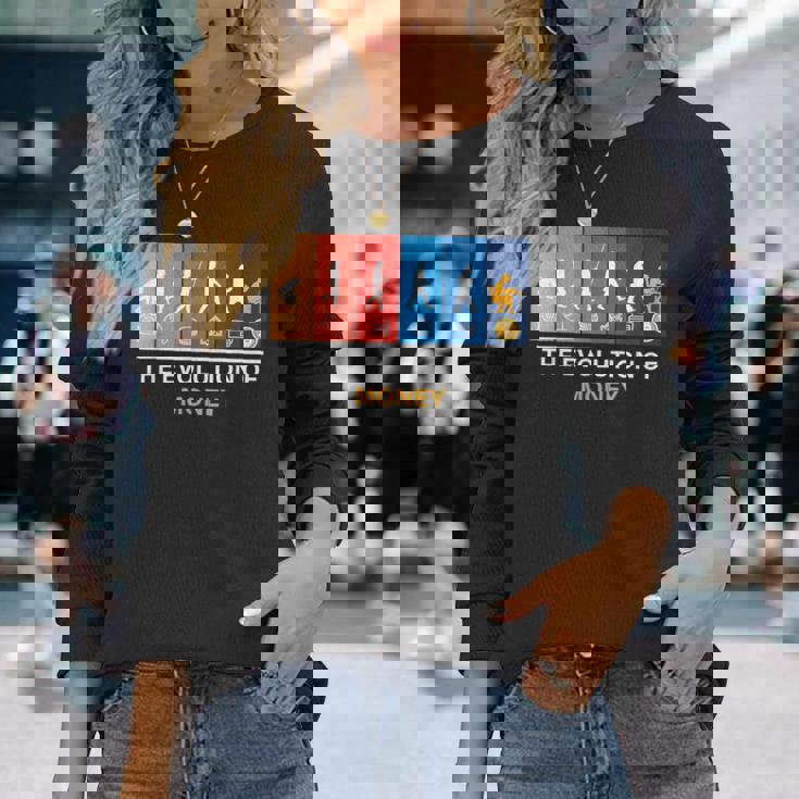 マネーの進化 ビットコイン Btc暗号通貨 長袖Tシャツ 彼女への贈り物