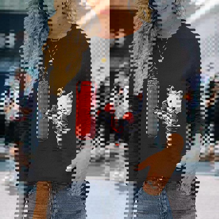 ムエタイ猫、キックボクシング 長袖Tシャツ 彼女への贈り物