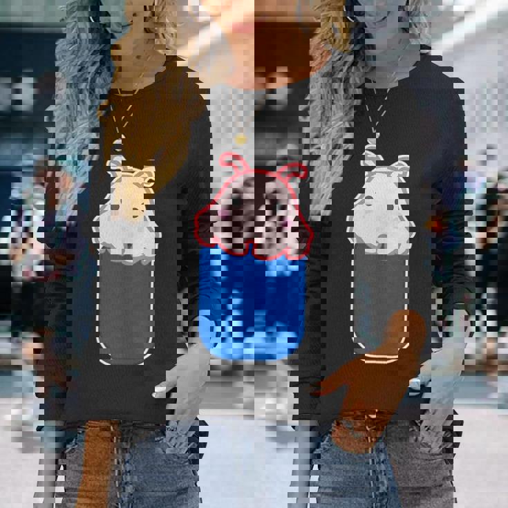 メンダコ（いん ざ ポケット）ワンポイント 胸【どうぶつフレンズ】ゆるくて かわいい 動物 グッズ イラスト 面白い 長袖Tシャツ 彼女への贈り物