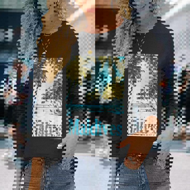 モルディブ島 ビーチ 熱帯風景 旅行 お土産 長袖Tシャツ 彼女への贈り物