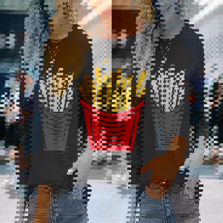 ユーモア 小さなミニマリスト シンプルなフライドポテト フライドポテト 長袖Tシャツ 彼女への贈り物