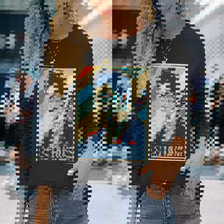 ヨハン・シュトラウス ポスター ミュージシャン 作曲家 長袖Tシャツ 彼女への贈り物