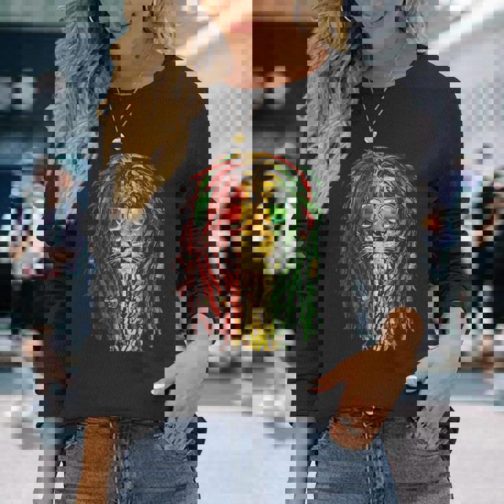 ラスタライオン クール ドレッドロック ラスタファリ ラスタ愛好家用 長袖Tシャツ 彼女への贈り物