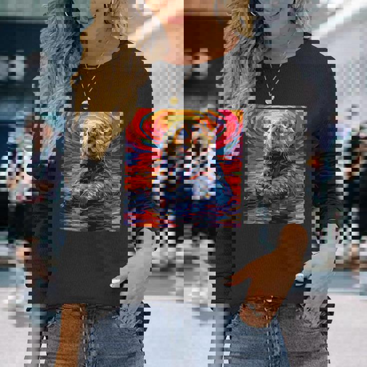 ラッコ カラフル グラフィック 長袖Tシャツ 彼女への贈り物