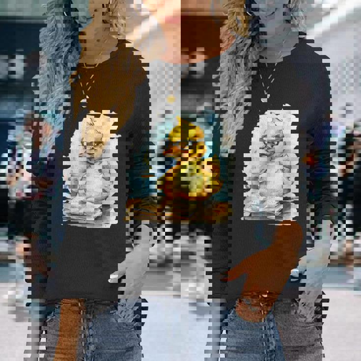 ラバーダックリーダー コーヒー愛好家 読書本 ラバーダッキー 長袖Tシャツ 彼女への贈り物