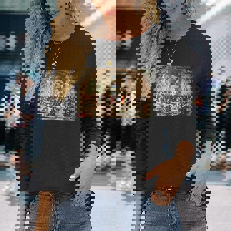 ラファエロ作「アテネの学堂」 長袖Tシャツ 彼女への贈り物