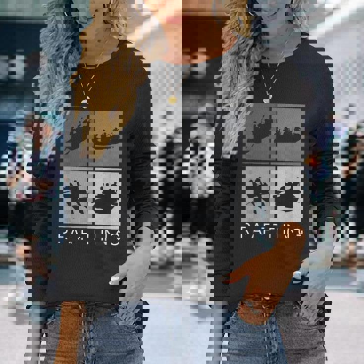 ラフティング シルエット 川 ラフト アウトドア ラフティング スポーツ 長袖Tシャツ 彼女への贈り物