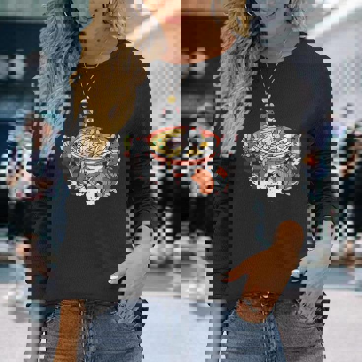 ラーメン寿司チンチラペット 長袖Tシャツ 彼女への贈り物