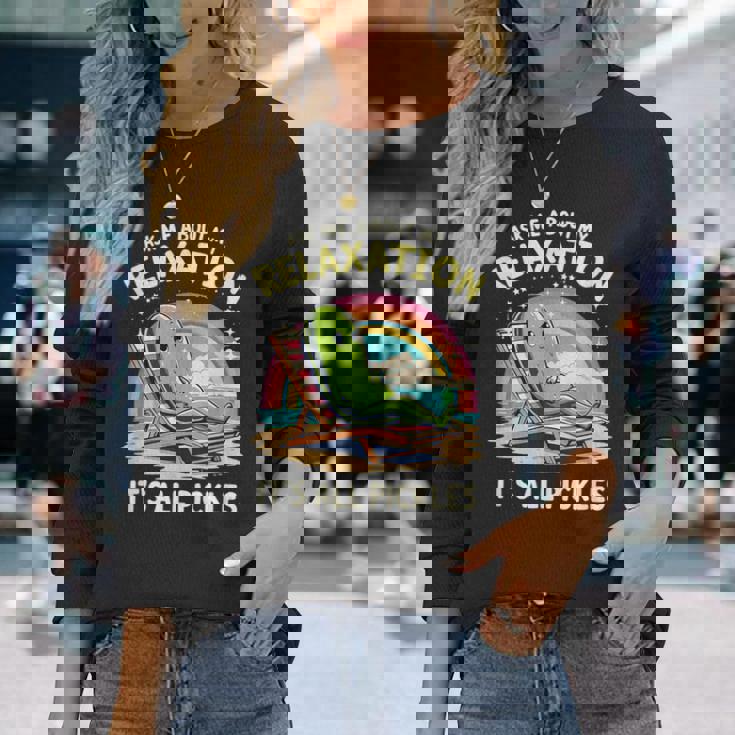 リラクゼーション聞いてピクルスモチベーション 長袖Tシャツ 彼女への贈り物