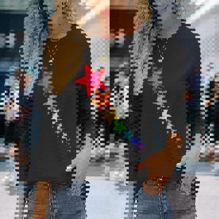 レインボーカラーの星。 長袖Tシャツ 彼女への贈り物