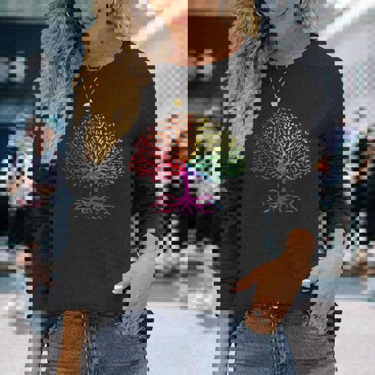 レインボーフラッグ ツリー・オブ・ライフ Lgbt ゲイ・プライド月間 Lgbtqアライ 長袖Tシャツ 彼女への贈り物