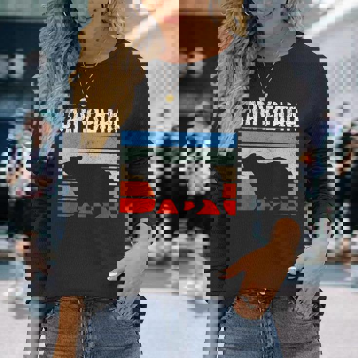 レトロ ビンテージ カピバラ かわいい 動物 長袖Tシャツ 彼女への贈り物