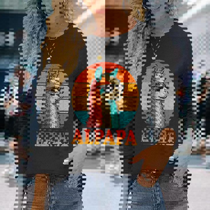 レトロ ヴィンテージ Alpapa アルパカ 恋人 ラマ 父の日 長袖Tシャツ 彼女への贈り物