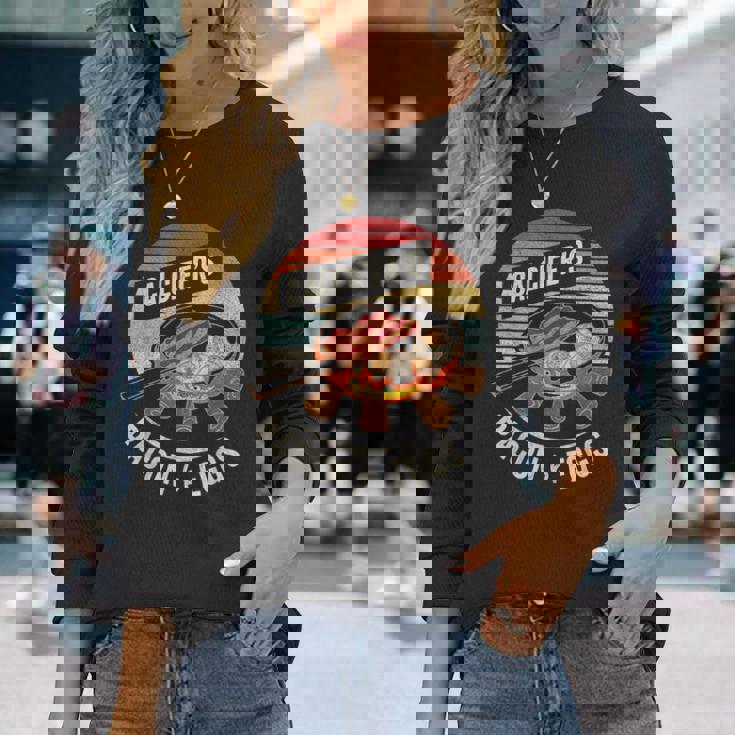 レトロ ヴィンテージ カルシファーのベーコンと卵料理 食品愛好家 長袖Tシャツ 彼女への贈り物