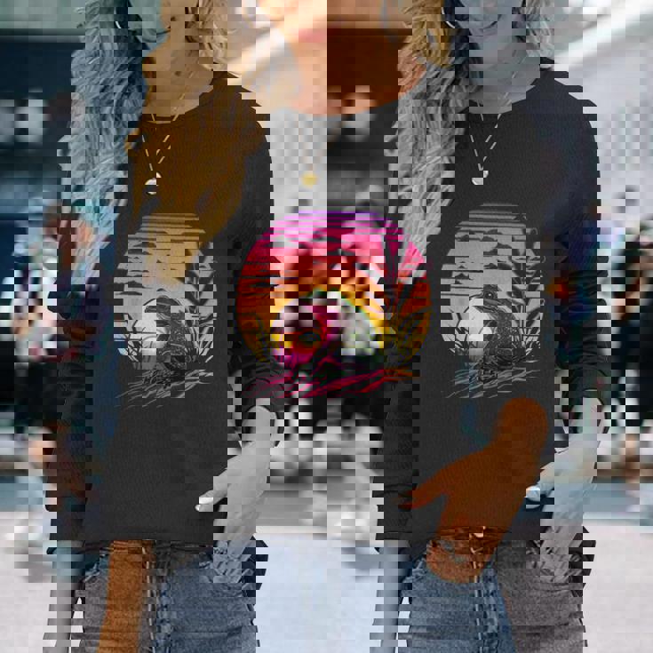 レトロなエステティックフロッグ 長袖Tシャツ 彼女への贈り物