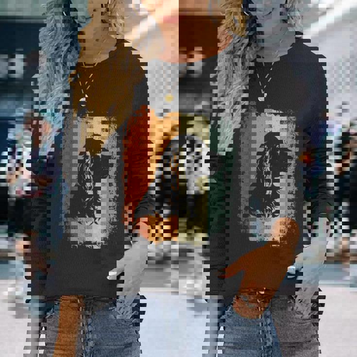 レトロなデザインのアメリカンコッカースパニエルドッグ 長袖Tシャツ 彼女への贈り物