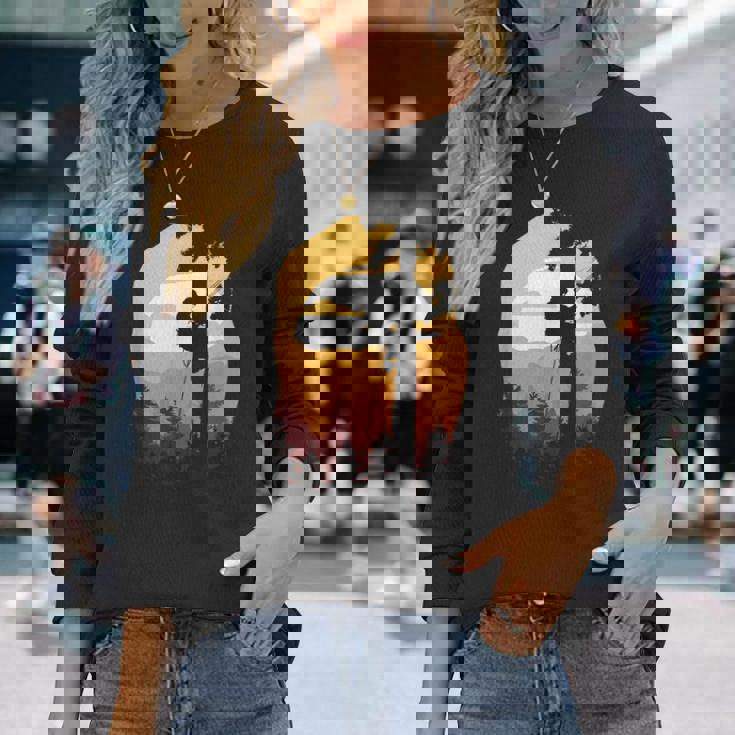 レトロサンセットツリークライマーアーボリスト。 長袖Tシャツ 彼女への贈り物