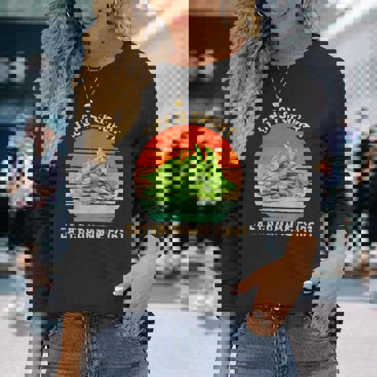 レトロライフは短く食べる 枝豆 はじめて枝豆 食べ物好き 長袖Tシャツ 彼女への贈り物