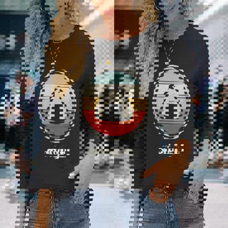 レトロヴィンテージ-日本食&カワイイアニメおにぎり 長袖Tシャツ 彼女への贈り物