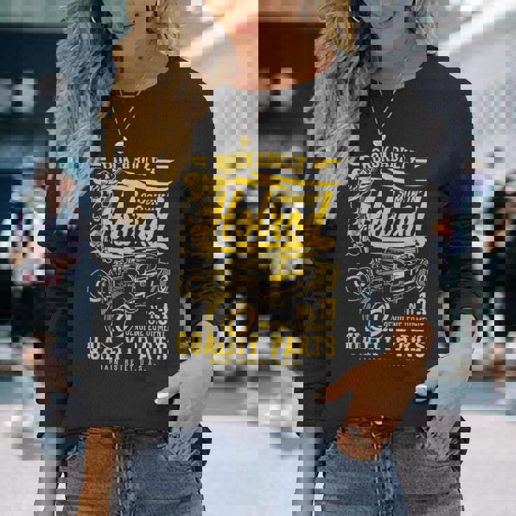 レトロヴィンテージスタイルのホットロッドロカビリーアンティーク調デザイン。 長袖Tシャツ 彼女への贈り物