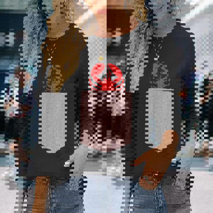 ロブスターデザイン-かわいいポケットアニマルロブスター 長袖Tシャツ 彼女への贈り物