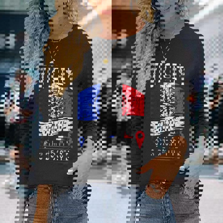 ヴィシー フランス 国旗 Gps座標 長袖Tシャツ 彼女への贈り物