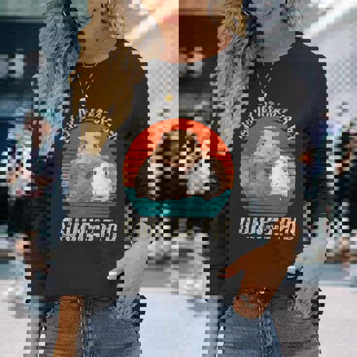 ヴィンテージ Easy Distracted By モルモット レトロ モルモット 長袖Tシャツ 彼女への贈り物