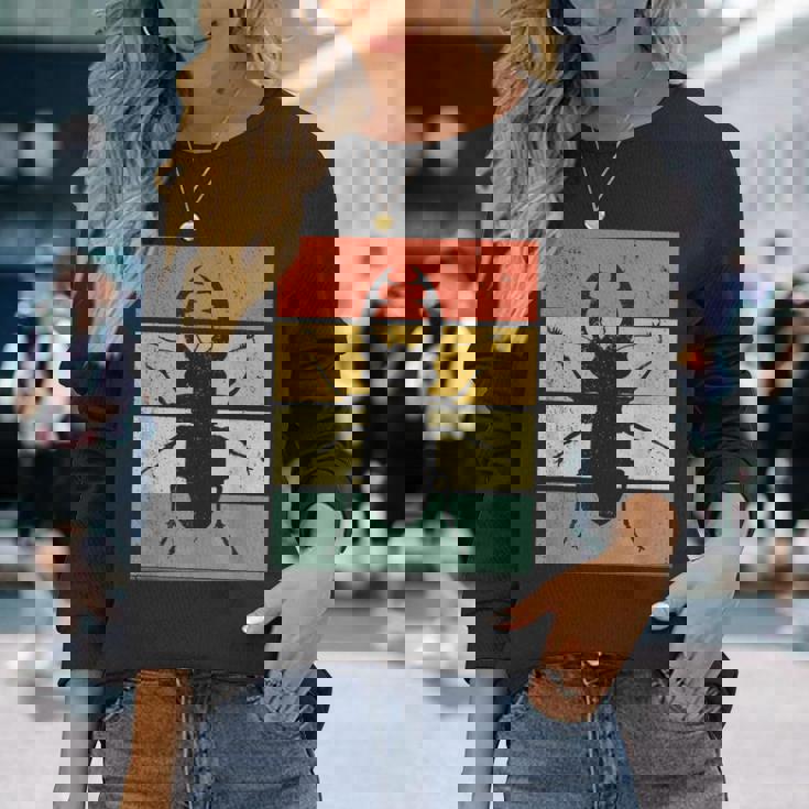 ヴィンテージ クワガタ カブトムシ 虫 長袖Tシャツ 彼女への贈り物